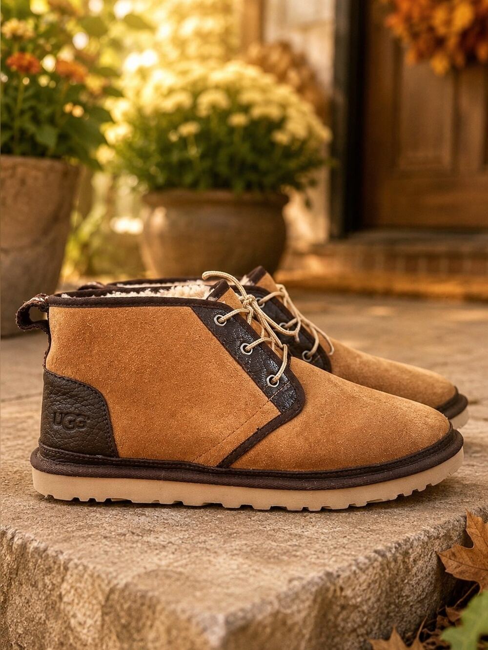 UGG Men’s Neumel Suede Chukka Boots Chestnut Brown Shearling Lined Size 11